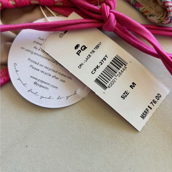 NWT Anthropologie PilyQ Aria Paisley Halter Lace Tie Pink Bikini Set - Picture 5 of 6
